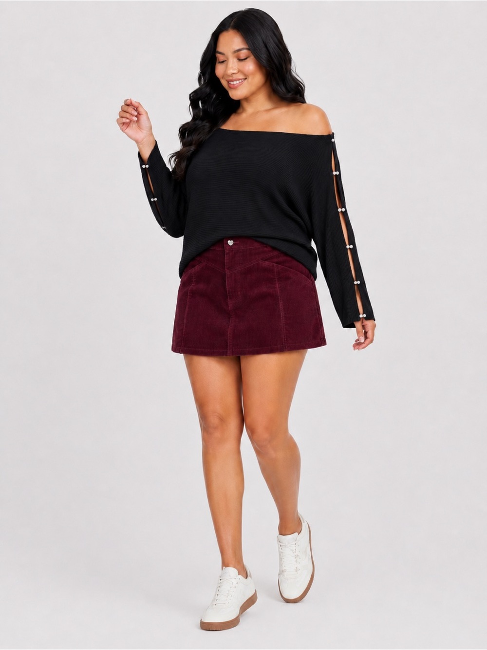 Valia Milano XL Black Off Shoulder Sweater Rhinestone Open Sleeve Poncho Top
